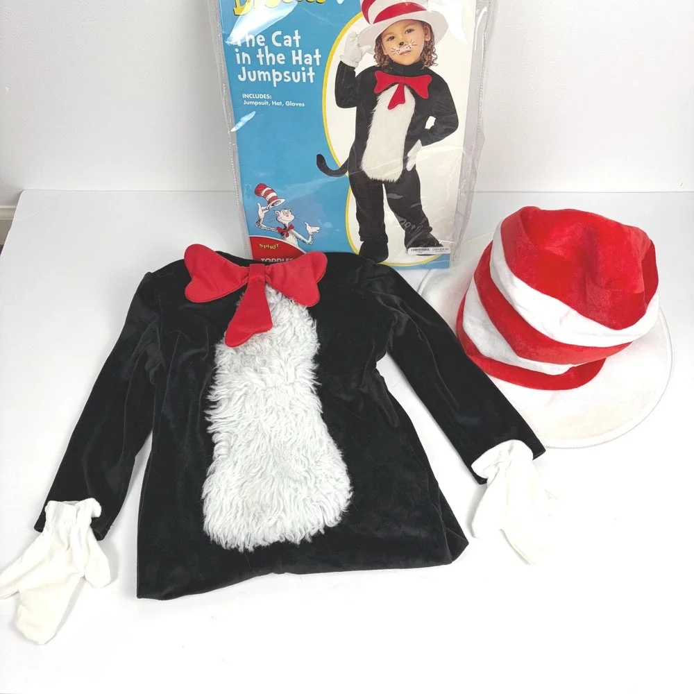 Dr Seuss The Cat in the Hat Jumpsuit Costume Toddler 2T Spirit Halloween Black